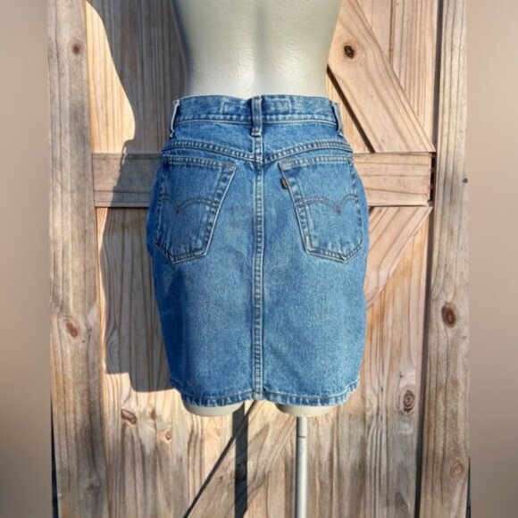 Vintage 90s Levi's Blue Denim Button Up Mini Skirt~7~ - Picture 4 of 7
